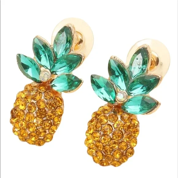 •Pineapple Rhinestone Design Stud Earrings • - Picture 2 of 3